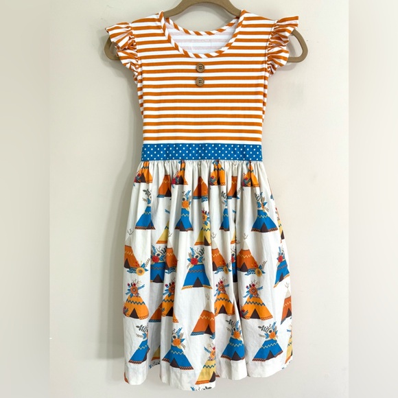 Eleanor Rose Other - ELEANOR ROSE Girls Dress 14–16 Rhonda Stripe Teepee Fall Thanksgiving Ruffle